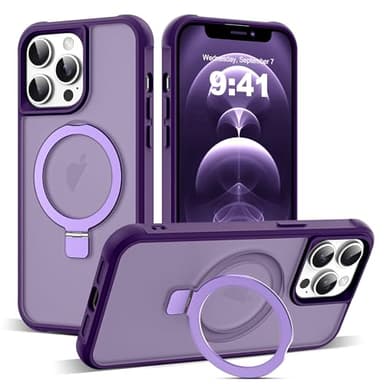 SKYLMW Compatible with iPhone 12 Pro Max Case & iPhone 13 Pro Max Case with Invisible Magnetic O-Ring Stand Translucent Phone Cases 6.7" [Compatible with Mag-Safe][Great Grip Feeling], Purple - Image 1