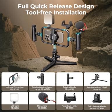 SmallRig All-in-One Universal Quick Release Phone Video Rig Kit Pro, Phone Stabilizer Rig Kit with LED Light Microphone QR Tripod Dual Handles Power Bank Holder, for Creator & Live Streaming - 4704 - Image 2
