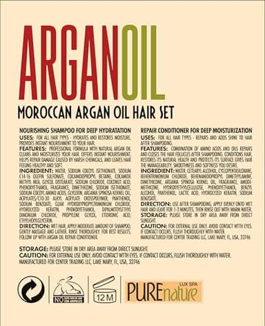 Argan Oil Shampoo and Conditioner Set - Sulfate Free Moroccan Care with Keratin - For Curly, Straight, Dry and Damaged Hair - Moisturizing, Hydrating, Anti Frizz Salon Technology - Image 7