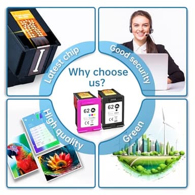 62XL Ink Cartridge Combo Pack for HP 62XL Ink Cartridges Black and Color for HP Envy 7640 5660 7645 5540 OfficeJet Mobile 250 200 OfficeJet 5740 5741 8040 Printer Ink 62 (1 Black, 1 Tri-Color) - Image 6