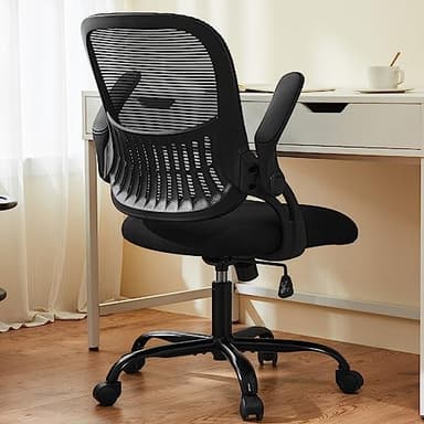 Sweetcrispy Office Computer Desk Chair, Ergonomic Mid-Back Mesh Rolling Work Swivel Task Chairs with Wheels, Comfortable Lumbar Support, Comfy Flip-up Arms for Home, Bedroom, Study, Student, Black - Image 1