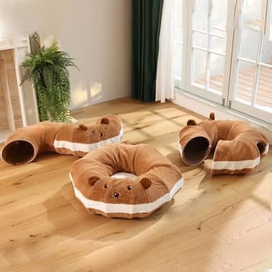 FUKUMARU Cat Tunnel Beds, Donuts Cats Tunnel Toys with Crinkle Paper Ears, Round Pet Playground Tunnel Toy for Kittens and Small Pets, Cat Hideway Interactive Toys, Collapsible and Washable - Image 9