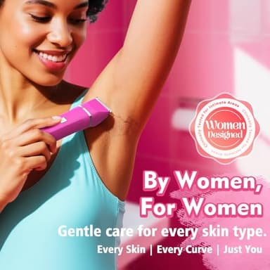 Electric Razors for Women - IPX7 Waterproof Pubic Hair Remover for Shower & Travel, 3-in-1 Bikini Trimmer with Body/Round/Curved Heads, Hypoallergenic Foil & Ceramic Blades, Self-Care Gifts for Her - Image 2