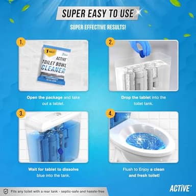ACTIVE Automatic Toilet Bowl Cleaner Tablets Blue Gel Toilet Tank Cleaners, Septic-Safe Hard Water Ring Stain Remover, Smell Eliminator Heavy Duty Toilet Cleaning & Deodorizer, Fresh Scent - 12 Tabs - Image 6