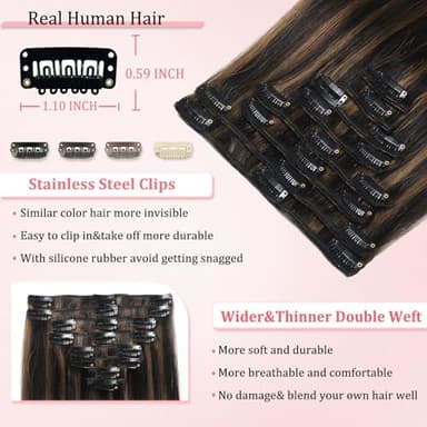 Clip in Hair Extensions Real Human Hair Clip in Extensions for Women Seamless Balayage Natural Black to Chestnut Brown Straight Remy 100% Human Clips ins Extension 8pcs Double Weft 16 inch 3.2oz/90g - Image 5