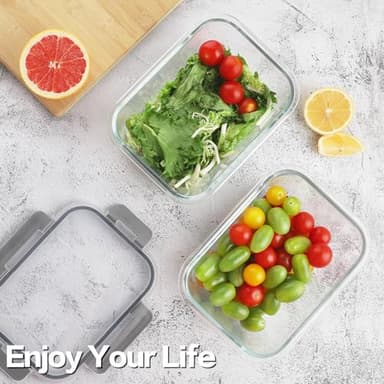 HOMBERKING 24pc Glass Food Storage Containers with Lids, Glass Meal Prep Containers with Leak Proof Snap Lock Lids, Airtight Bento Lunch Boxes, Kitchen Storage (12 lids & 12 Containers) - Grey - Image 6