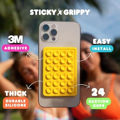 StickyGrippy Suction Phone Case Mount, Sillicon Adhesive Phone Accessory for iPhone and Android, Hands-Free Fidget Toy Mirror Shower Phone Holder, Tiktok Videos and Selfies (Black) - Image 4