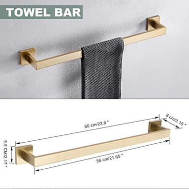 Brushed Gold Bathroom Towel Bar Holder Sets Premium Stainless Steel 4-Piece Bathroom Hardware Set Wall Mounted Bathroom Toilet Paper Holder with Shelf Set. - Image 5