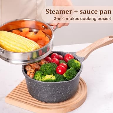 JEETEE 1.5 Quart Saucepan with Steamer Basket, Small Sauce Pot with Lid，Nonstick Coating with Pour Spout, Induction Compatible Cookware Sauce Pan for Cooking, PFOA/PFOS Free - Image 5