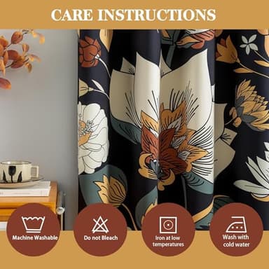 Tyrot Black Boho Floral 100% Blackout Curtains for Bedroom 84 inch Long 2 Panels Mid Century Botanical Black Out Curtains for Living Room Grommet Thermal Insulated Room Darkening Window Drapes,52Wx84L - Image 7
