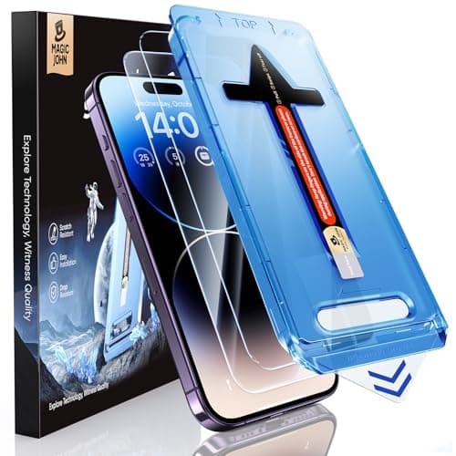 MAGIC JOHN 2 Pack for iPhone 14 Pro 6.1 inch Tempered Glass Screen Protector, Auto Dust-Elimination Installation, Bubble Free, Dynamic Island Compatible, HD Clear, Easy Installation - Image 1