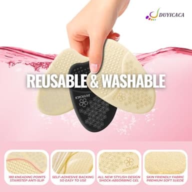 Metatarsal Pads for Women (2 Pairs): Ball of Foot Cushions, Heel Inserts, Non Slip Heel Pads, Heel Cushions for Women Foot Pain Relief and Comfort, One Size Fits Any (Beige & Silver) - Image 5