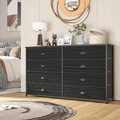 Furnulem Wide Dresser with 8 Fabric Drawers, TV Entertainment Center with Storage for 55'' TV, Large Chest of Drawers for Bedroom, Living Room, Dorm, Closet, Entryway, Wood Top (Black Oak) - Image 6
