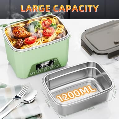 Cordless Electric Lunch Box, 1.2L Self Heating Lunch Box Battery Powered with Automatic Heating, BPA Free, Meal Prep Friendly (Green) - Image 2