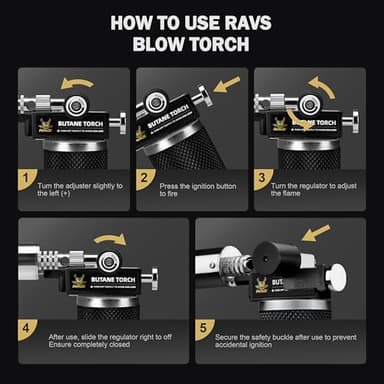 RAVS Butane Torch Lighter, Refillable Butane Kitchen Torch with Safety Lock and Adjustable Flame, Creme Brulee Torch for Baking, BBQ, Blow Torch for Cooking, Black, Butane Gas Not Included - Image 8
