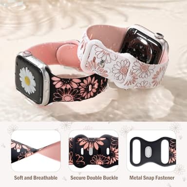 DaQin Floral Engraved Band Compatible with Apple Watch Bands for Women 40mm 41mm 42mm 44mm 45mm 46mm 38mm, Cute Two-Tone Flower Soft Silicone Sport Strap for iWatch Series 11 10 9 8 7 6 5 4 3 2 1 SE - Image 9