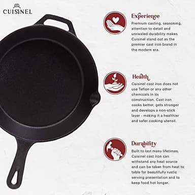 Cuisinel Cast Iron Skillet Set - 8" + 10" + 12"-Inch Pre-Seasoned Frying Pans + Silicone Handle Grip Covers - Use Indoor/Outdoor, Oven, Grill, Stove, BBQ, Fire, Induction - Kitchen/Camping Cookware - Image 3
