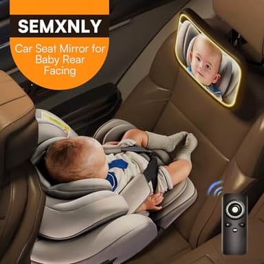 Semxnly Baby Car Mirror with Light - Rechargeable Baby Mirror for Car with Remote Control, Clear Vision, 360° Rotation Rear Facing Car Seat Mirror, Shock and Shatter Resistant - Image 2