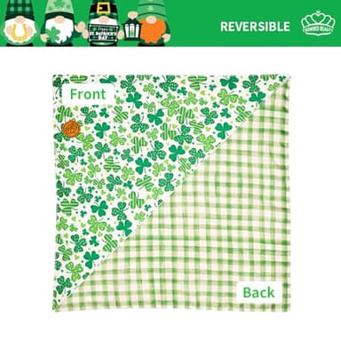 CROWNED BEAUTY St Patricks Day Dog Bandanas Reversible Small 2 Pack, Shamrocks & Gold Set, Green Plaid Stripes Adjustable Triangle Holiday Scarves for Dogs Cats Boy Girl Pets DB158-S - Image 5