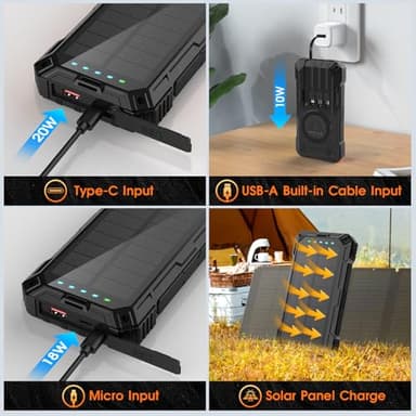 BLASOUL Solar Charger 49800mAh Power Bank - Wireless Portable Phone Charger with 4 Built-in Cable,22.5W Fast Charging Battery Pack USB C in/Output for All Cell Phone iPhone,Galaxy,Android,Etc(Black) - Image 5