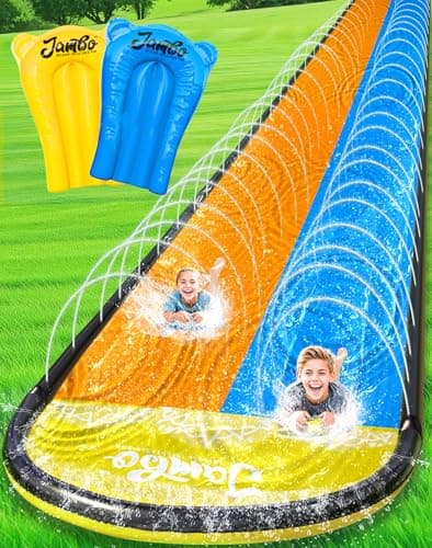 JAMBO XL Premium 20Ft Slip Splash and Slide with 2 Bodyboards, Heavy Duty Water Slide with Advanced 3-Way Water Sprinkler System, Backyard Waterslide, Splash Mat, Outdoor Water Toys n Slides for Kids - Image 1