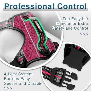 BARKBAY Dog Harness No Pull with ID Tag Pocket - Heavy Duty, Reflective, Easy Control for Large Dogs(Pink/Black,L) - Image 7