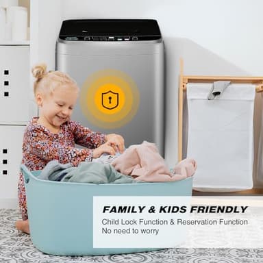 Portable Washing Machine, 25 LBS Full Automatic Washer with 10 Programs & 8 Water Levels, Top Load Clothes Washing Machines with LED Display for Home, Apartment, Grey - Image 4