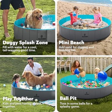Sloosh Foldable Dog Kiddie Pool - Portable Hard Plastic Doggie Swimming Pool, Anti-Slip Collapsible Pets Bath Tub Suitable for Kids Indoor Outdoor Backyard Use (63" x 12", Grey) - Image 5