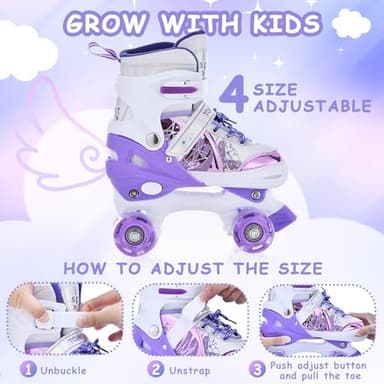 TOMSHOO Roller Skates for Girls Kids Child Beginners, 4 Size Adjustable Light up Wheels Fun Illuminating Purple Pink Skates for Boys Toddlers Patines para niñas (Purple, Large - Youth (3.5-6)) - Image 2