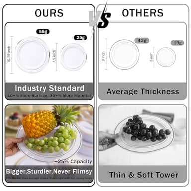 WELLIFE 350-Piece Silver Plastic Dinnerware Set - Disposable 10.25" Dinner Plates, 7.5" Dessert Plates, 9oz Silver Rim Cups & Cutlery for Weddings - 50 Guest Service - Elegant Disposable Silverware - Image 2