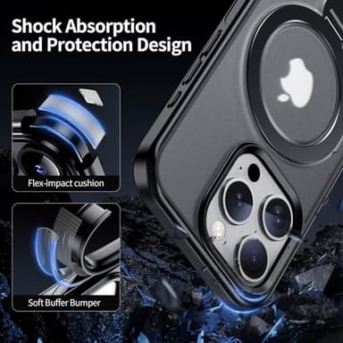 YOOVEI Magnetic for iPhone 14 Pro Case,with Kickstand 360°Rotatable Magnetic Invisible Ring Stand [Compatible with MagSafe],Matte Translucent Slim Soft Edge Phone Case 6.1'',Black - Image 2