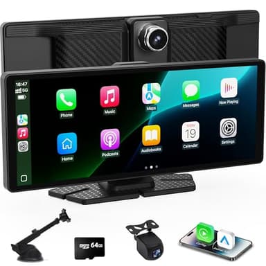 Carplay Screen for Car,10.26 inch Portable Car Play & Android Auto Touch Screen,4K Front & 1080P Rear Backup Camera Car Stereo,Loop Recording,GPS,Voice Control,Mirror Link,FM,AUX for All Vehicles - Image 1