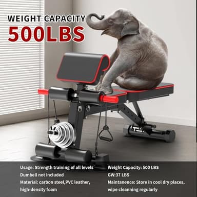Adjustable Weight Bench,Utility Workout Bench Foldable Incline Decline Benches for Home Gym Full Body Workout,Load 330LBS - Image 2