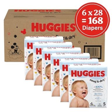 Huggies Size 5 Diapers, Snug & Dry Baby Diapers, Size 5 (27+ lbs), 168 Count (6 Packs of 28), Packaging May Vary - Image 2