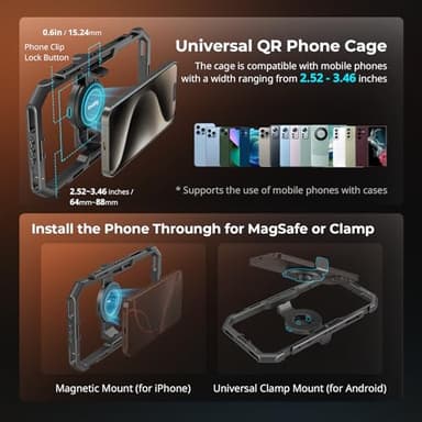 SmallRig All-in-One Universal Quick Release Phone Video Rig Kit Pro, Phone Stabilizer Rig Kit with LED Light Microphone QR Tripod Dual Handles Power Bank Holder, for Creator & Live Streaming - 4704 - Image 3