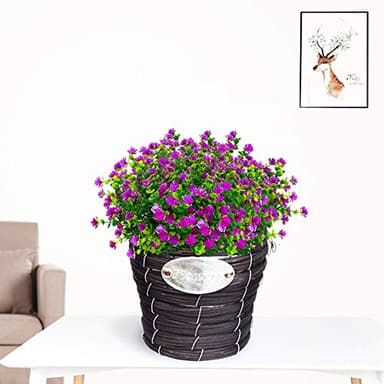 TEMCHY Artificial Flowers, Fake Outdoor UV Resistant Boxwood Shrubs Faux Plastic Greenery Plants for Outside Hanging Planter Patio Yard Wedding Indoor Home Kitchen Farmhouse Decor(Magenta) - Image 2