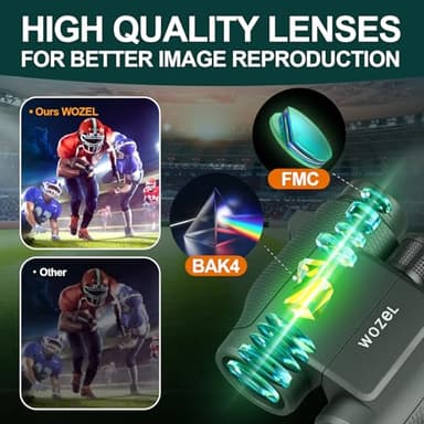 15x32 Compact Binoculars for Adults and Kids - WOZEL High Powered Small Binoculars for Bird Watching, Hunting, Travel, Hiking, Concert, Sports and Outdoors - Easy Focus with Large Objectives - Green - Image 2
