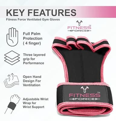 FITNESS FORCE Ventilated Weightlifting Gloves Workout Gloves for Men & Women with Built-in Wrist Wraps Fingerless Gym Gloves for Men Perfect for Exercise Fitness, Weight Lifting, Cross Training - Image 4