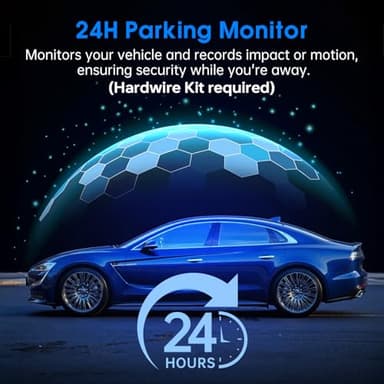 Dash Cam Front and Rear, 2.5K /1080P QHD Dual Dash Camera for Cars, Super Night Vision Dashcam, Loop Recording, 3.39” IPS, 64GB Card Included, 160° Wide Angle, Parking Mode - Image 6