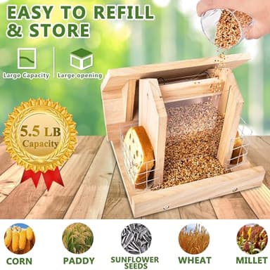 Bird Feeders for Outdoors Hanging - Cardinal Bird House Feeder, Wooden Large Bird Feeder with Suet Holder for Outside, Wild, Outdoors Hanging Pole - Image 3