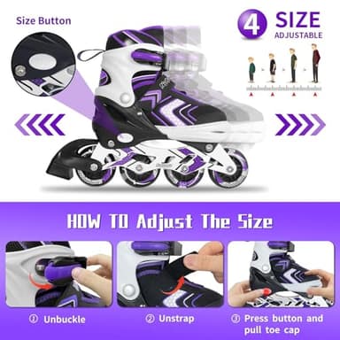 Adjustable Inline Skates for Girls, Girls Roller Skates with All Light up Wheels for Big Kids, Purple, Size 1 2 3 4 - Image 4