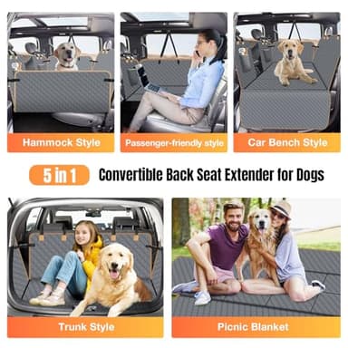 Lekespring Dog Car Seat Cover for Back Seat, Larger Dog Car Bed Cover with Hard Bottom, Car Backseat Extender for Hammock for Full Size Truck/SUV 8 Panels Gray - Image 2