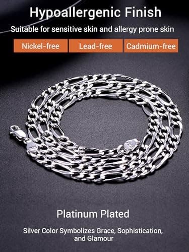 PROSTEEL 925 Sterling Silver Cuban Link Chain Necklace for Men, Dainty Figaro Chains, Solid & Shiny, 3mm/5mm, 14-28 inch, Come with Box - Image 7