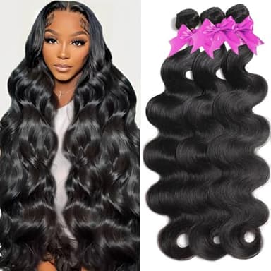 Rao 3 Bundles Body Wave Human Hair 12A Body Wave Human Hair Bundles 100% Unprocessed Brazilian Virgin Hair Double Weft Quick Weave Bundles Human Hair Extensions For Women 26 28 30 Inch Natural Black - Image 1