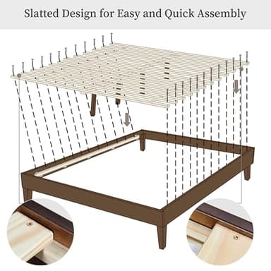 Yaheetech Full Bed Frame Natural Solid Wood Platform Bed with Wooden Slats Support, 12-inch Underbed Space for Storage, Noise-Free Design, Easy Assembly, Dark Walnut Finish - Image 8