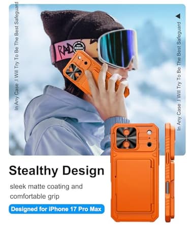 BXYJY for iPhone 17 Pro Max Phone Case Wallet, Card Holder (4-5 Cards), Slide Camera Cover, Military Grade Protection, Rugged Hard Women Girly Men Protective Case for iPhone17 Pro Max 6.9", Orange - Image 7