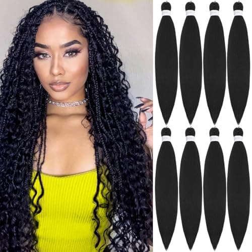Braiding Hair Pre Stretched, 26 Inch 8 Pack Black Prestretched Braiding Hair For Women Braid Hair, Long Professional Synthetic Hair For Knotless Boho Crochet Braids,Yaki Straight Texture(26in,1b,8pc） - Image 1
