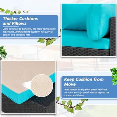 Shintenchi 7 Pieces Outdoor Patio Sectional Sofa Couch, Black PE Wicker Furniture Conversation Sets with Washable Cushions & Glass Coffee Table for Garden, Poolside, Backyard (Blue) - Image 3