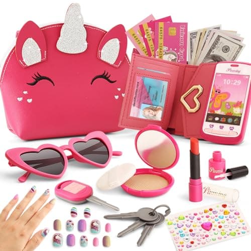 Toddler Purse for Little Girls 3-5 with Pretend Makeup Kit | Unicorn Kids Purse Accessories Play Fake Make up Set | Birthday Gifts for 4-6 Year Old Princess Toys - Image 1