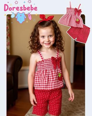 Doresbebe 18-24 Months Girl Clothing Baby Girl Clothes Summer Toddler Girl Outfits Strawberry Ruffle Shirts Tank Tops Shorts Set Gifts for Girl Clothing Red - Image 2